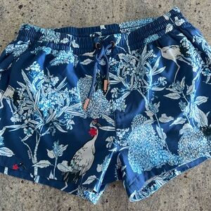 Men's Blue Patterned Swim Trunks